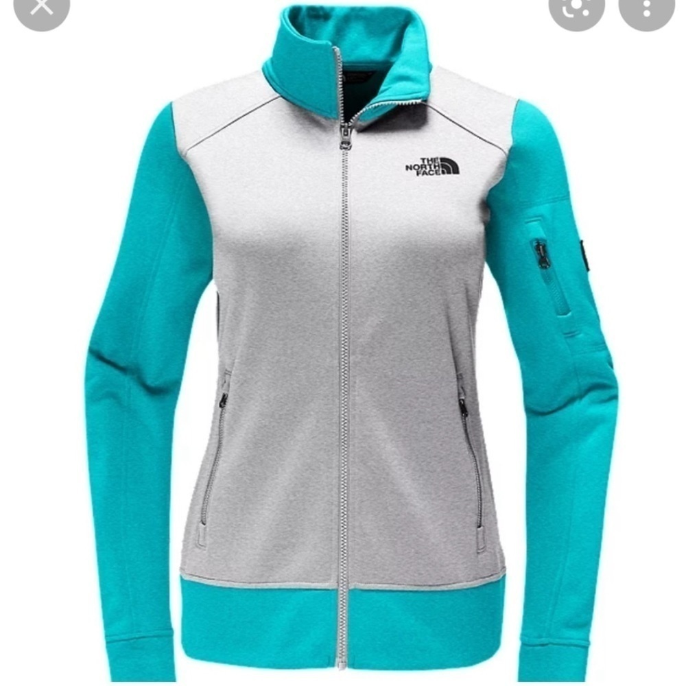 The North Face Amazie Mays Full Zip Jacket Gray Teal Blue Fleece S